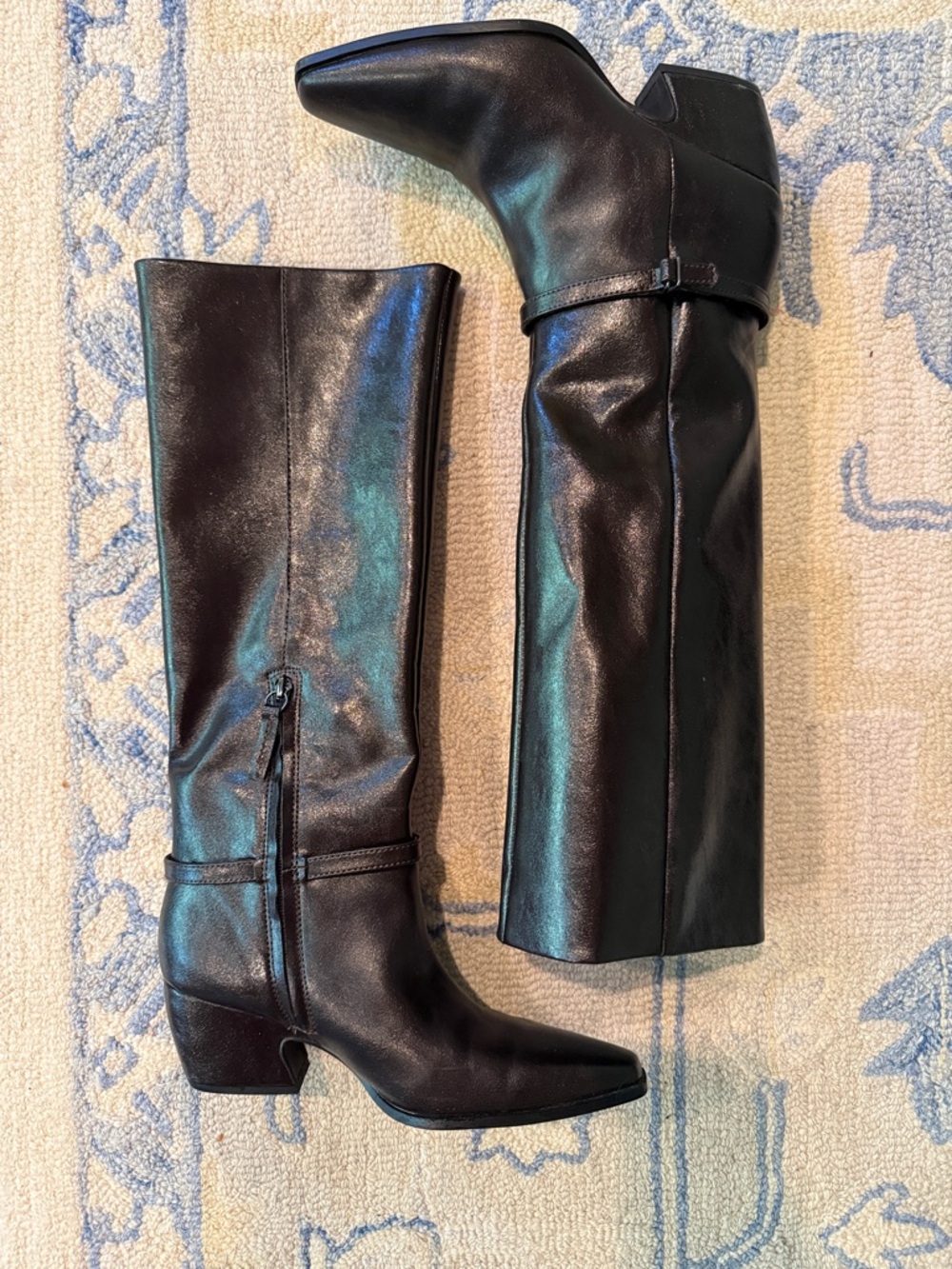 Franco Sarto Classic Black Leather Knee Boots size 9.5 “Vanesha” style